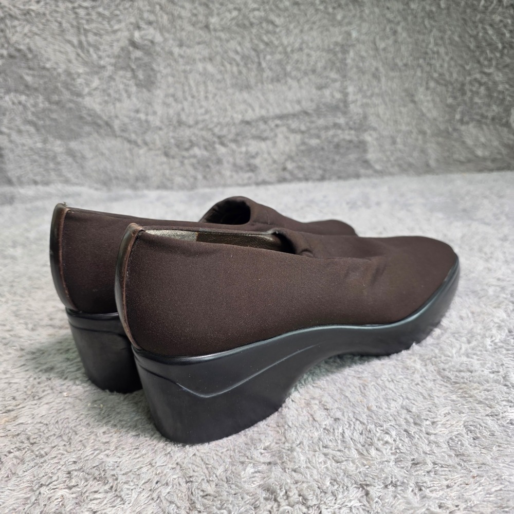 Stuart Weitzman Wedge Loafers Brown Stretch Square Toe Womens 7.5‎ Excellent - Picture 4 of 8
